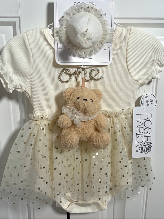 ❀ Other - Cream 'One' Tulle Baby Dress with Teddy